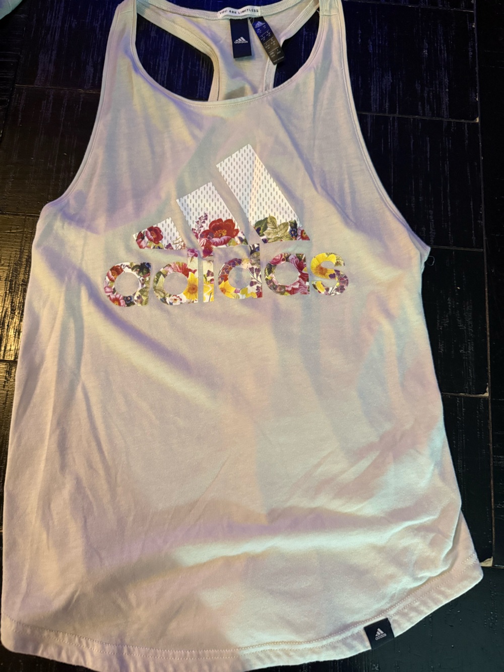 Adidas Women’s cream top with Floral Logo Racerback Tank size medium